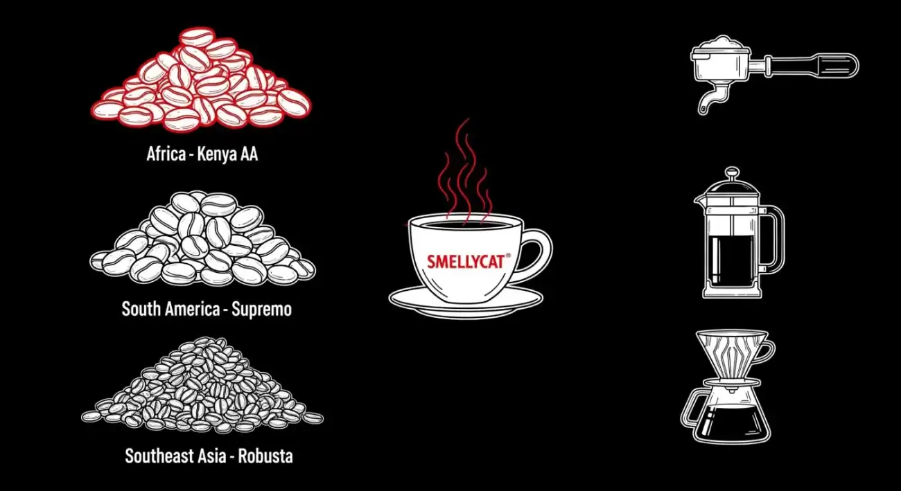 Bir fincan kahvede kaç adet çekirdek var blog yazısı için kahve çekirdekleri ve fincan görseli